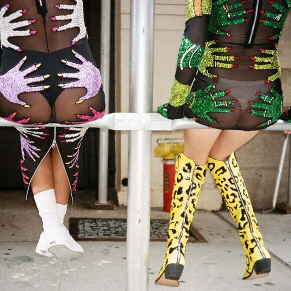 DISCOUNT UNIVERSE ELIXIR GREEN SEQUIN HANDS MINI MESH DRESS RAVE FESTIVAL PARTY - Picture 9 of 11